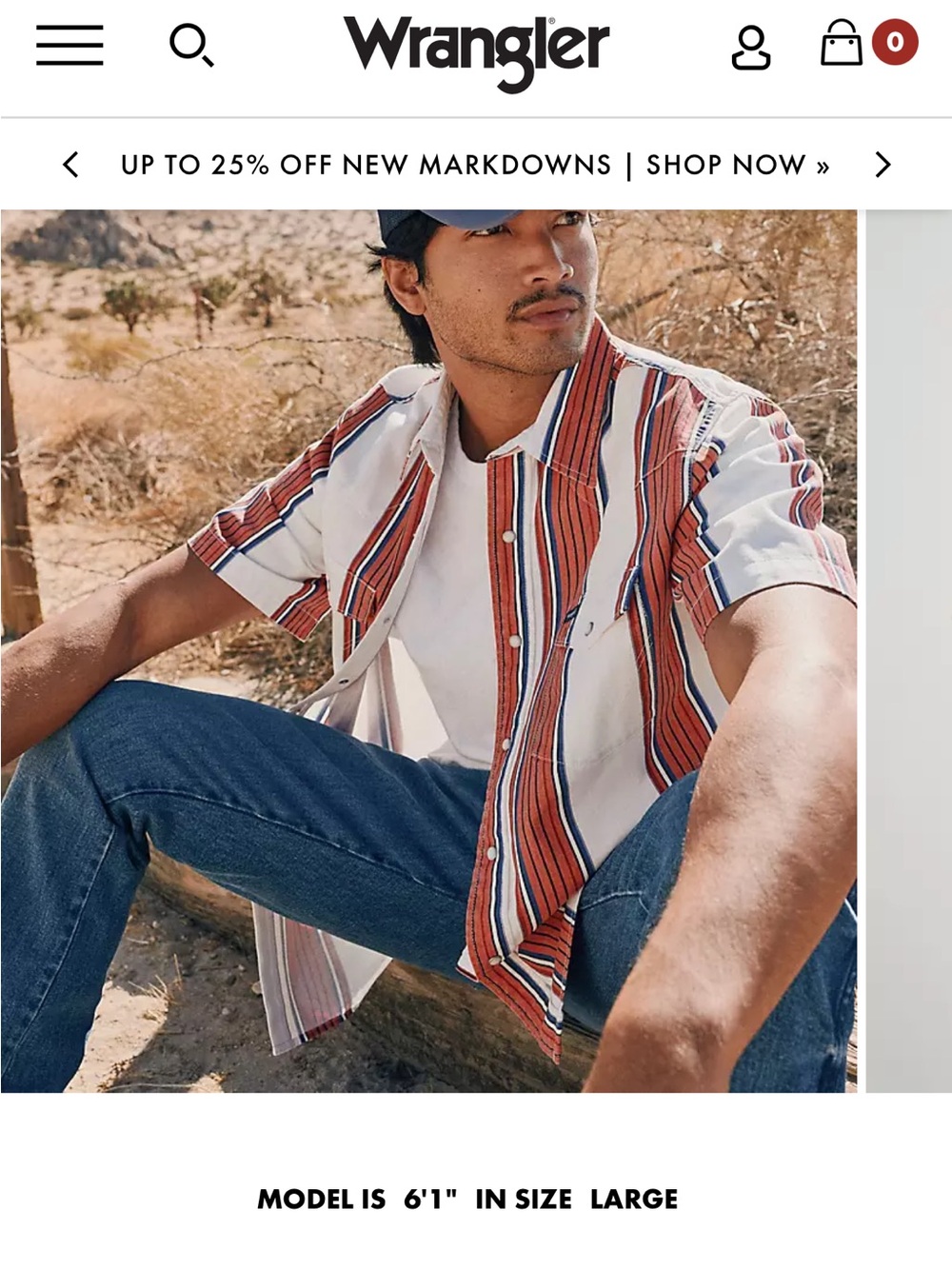 Wrangler Short-Sleeve Red, White & Blue Striped Button-Down Shirt